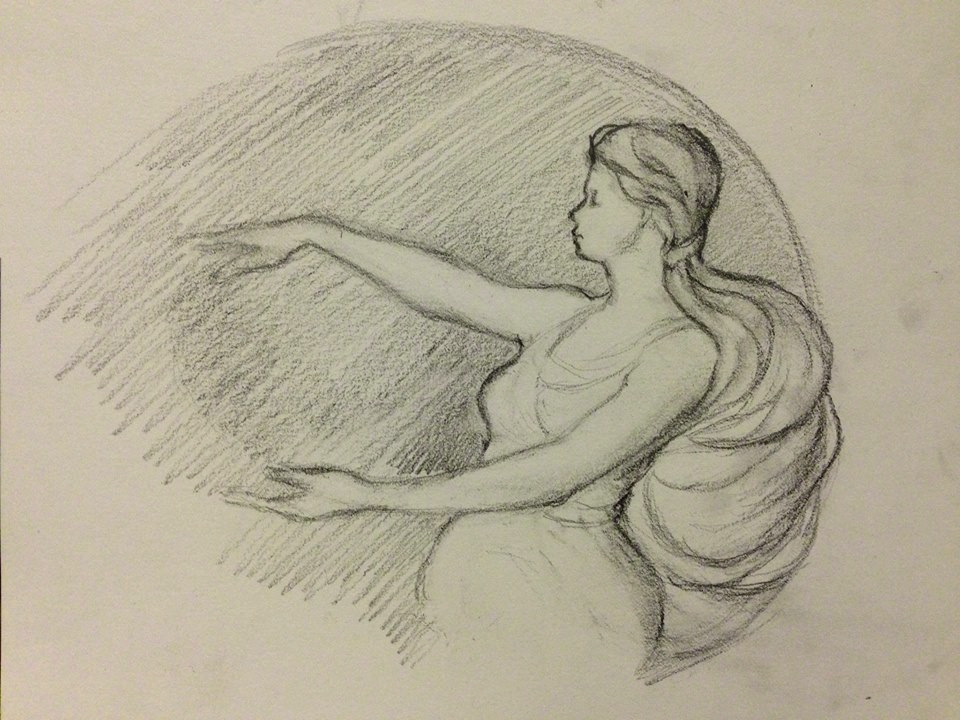 Circles, Graphite Drawing of a female figure
