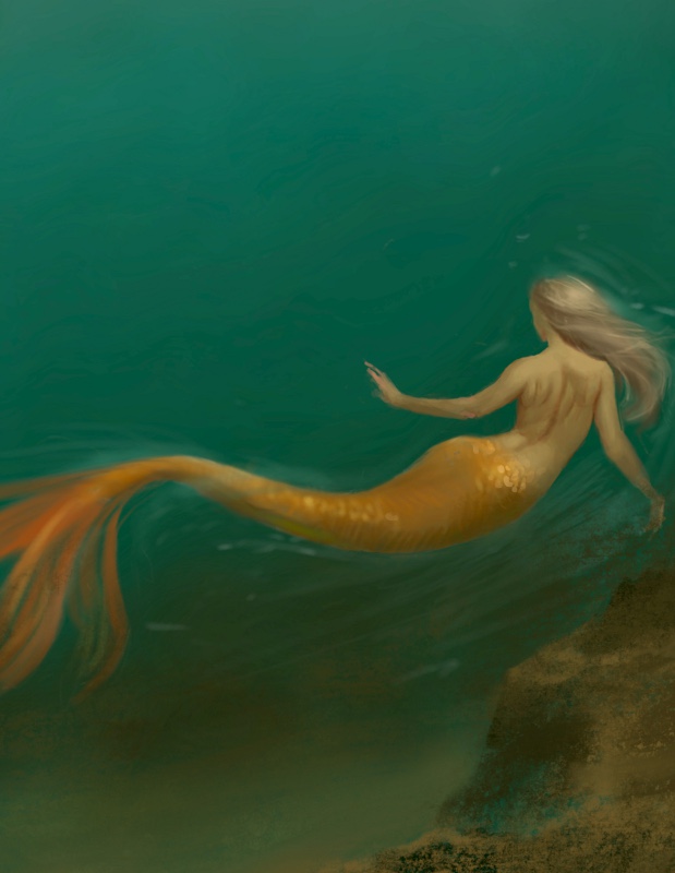 Mermaid Swimming figurative fantasy Digital Art by Ifat Glassman