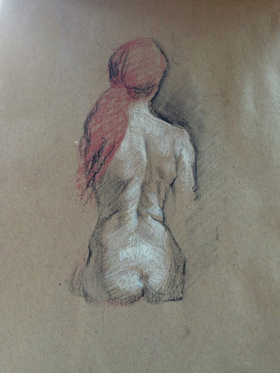 Drawing of Female Nude from Life, pastel on toned paper
